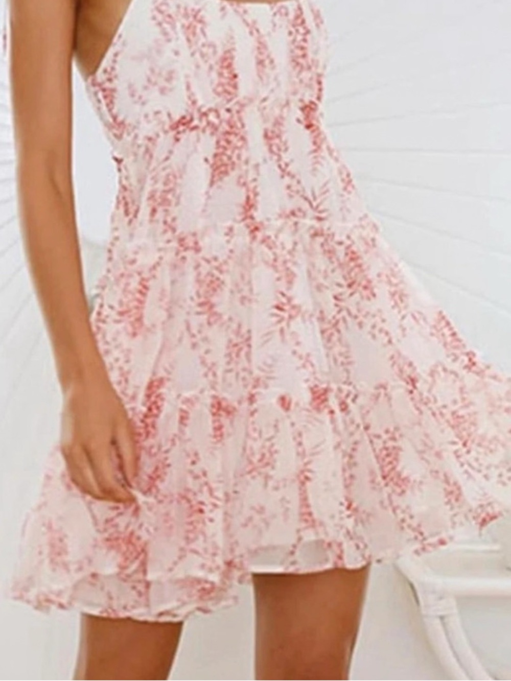 White Sundress with Pink Floral Print and Tie Straps